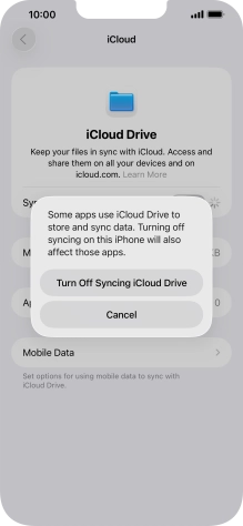 If you turn off the function, press Turn Off Syncing iCloud Drive.