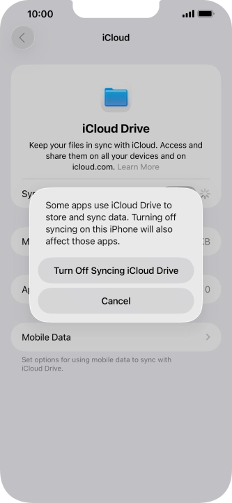 If you turn off the function, press Turn Off Syncing iCloud Drive.
