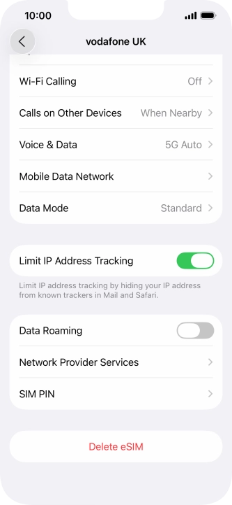 Press Delete eSIM and follow the instructions on the screen to delete your eSIM.