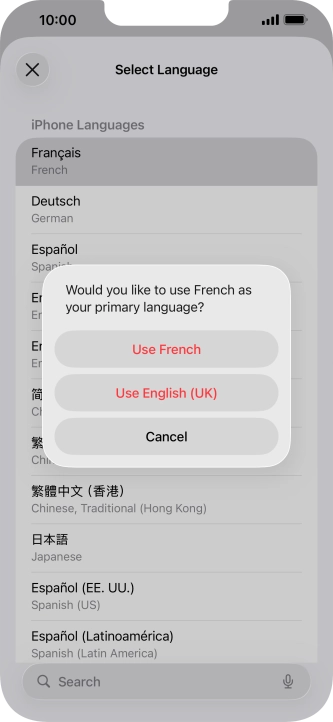 To select the new language as the default phone language, press Use ‹language›.