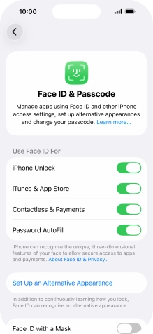 Press the indicators next to the required settings to turn them on or off.