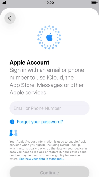 Press Email or Phone Number and key in the username for your Apple Account.