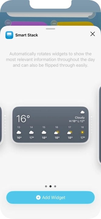 Slide your finger right or left on the screen to select the required widget size.