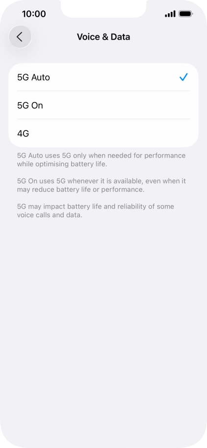 To turn on automatic switch between 5G and 4G, press 5G Auto.
