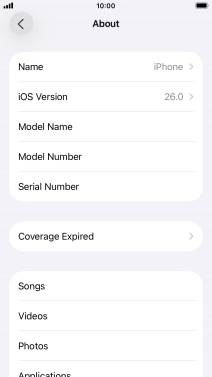 Your phone's software version is displayed next to iOS Version.