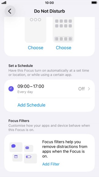 Press Add Schedule and follow the instructions on the screen to select settings for automatic activation of Do Not Disturb.
