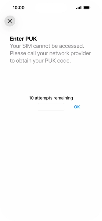 Key in the PUK and press OK.