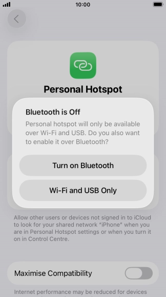 If Wi-Fi is turned on, press Wi-Fi and USB Only.
