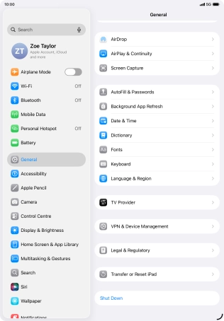 Press Transfer or Reset iPad.