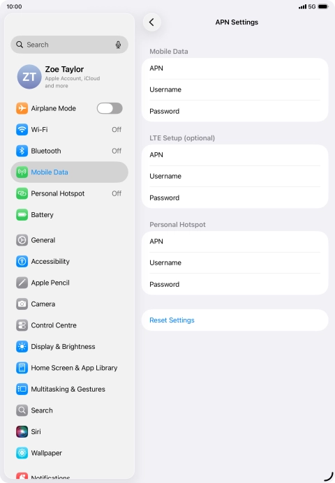Press APN and key in live.vodafone.com.
