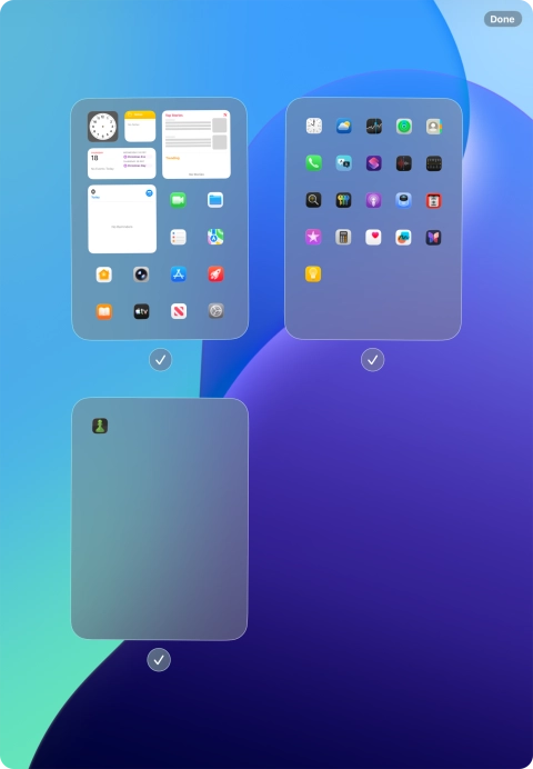 Press the field below the required home screen pages to select or deselect them.