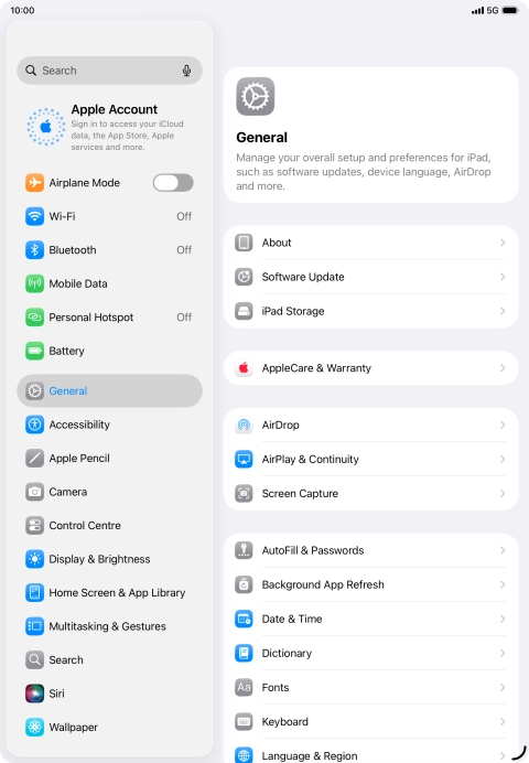 Press Apple Account.