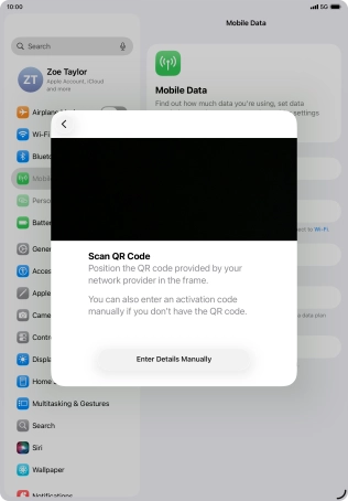 Place the QR code you've received inside the tablet camera frame to scan the code.