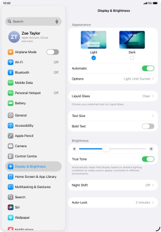 If you turn on the function, press Options and follow the instructions on the screen to select the required period of time for Dark Mode.