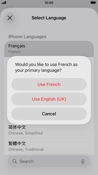 To select the new language as the default phone language, press Use ‹language›.