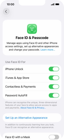 Press the indicators next to the required settings to turn them on or off.