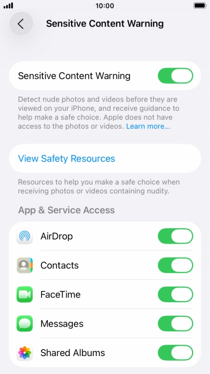 Press the indicators next to the required applications to turn the function on or off.