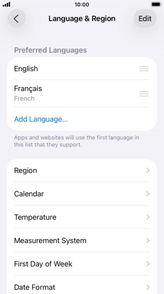To subsequently select another language as the default language, press the move icon next to the required language and drag it to the top of the list.