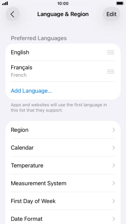 To subsequently select another language as the default language, press the move icon next to the required language and drag it to the top of the list.