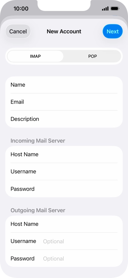 Press Username and key in the username for your email account.