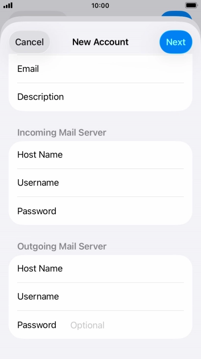 Press Password and key in the password for your email account.