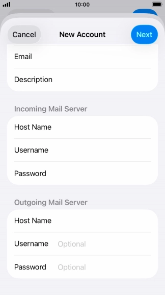 Press Username and key in the username for your email account.