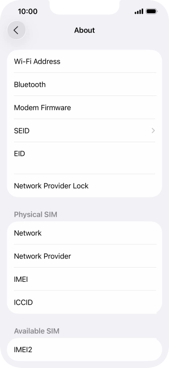 Your phone's EID number is displayed below EID.
