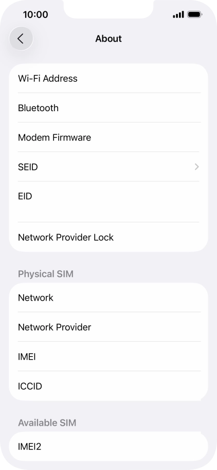 Your phone's EID number is displayed below EID.