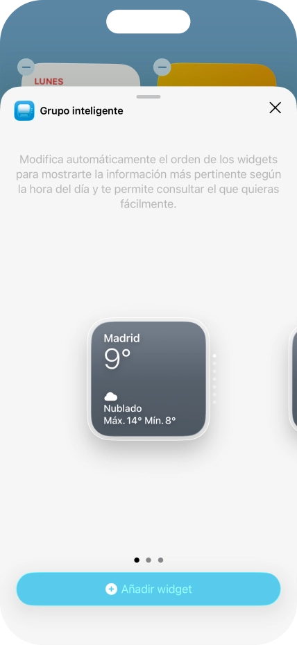 Desliza el dedo hacia la derecha o hacia la izquierda por la pantalla para seleccionar el tamaño de widget deseado.