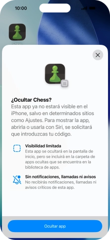 Pulsa Ocultar app.
