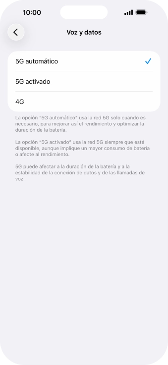 Si deseas activar el cambio automático entre una red 5G y 4G, pulsa 5G automático.