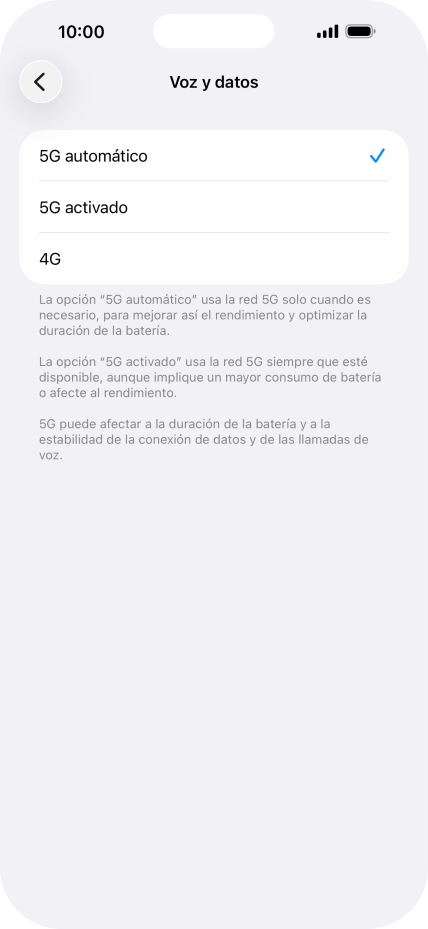 Si deseas activar el cambio automático entre una red 5G y 4G, pulsa 5G automático.