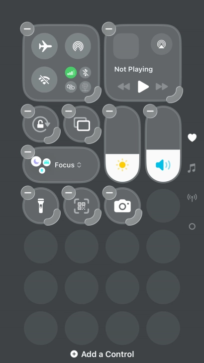 Press Add a Control and follow the instructions on the screen to add the required function to Control Centre.
