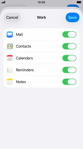 Press the indicators next to the required data types to turn synchronisation of each data type on or off.