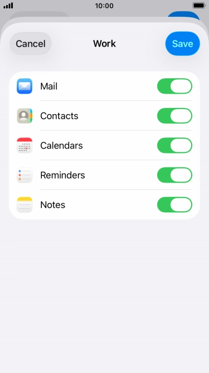 Press the indicators next to the required data types to turn synchronisation of each data type on or off.