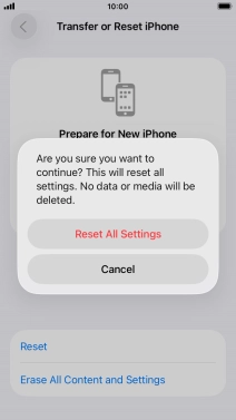 Press Reset All Settings. Wait a moment while the factory default settings are restored. Follow the instructions on the screen to set up your phone and prepare it for use.