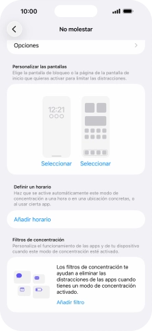 Pulsa Añadir horario y sigue las indicaciones de la pantalla para seleccionar los ajustes de la activación automática de No molestar.