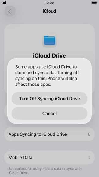 If you turn off the function, press Turn Off Syncing iCloud Drive.