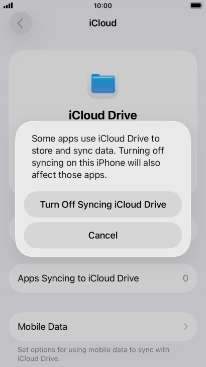 If you turn off the function, press Turn Off Syncing iCloud Drive.