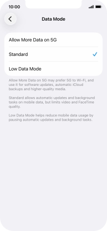 Press the required setting.