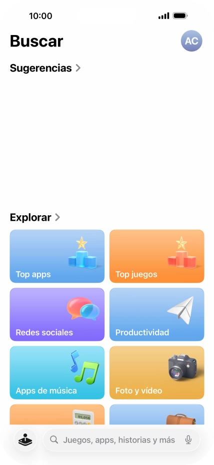 Pulsa en el campo de búsqueda e introduce el nombre o el tema de la app deseada.