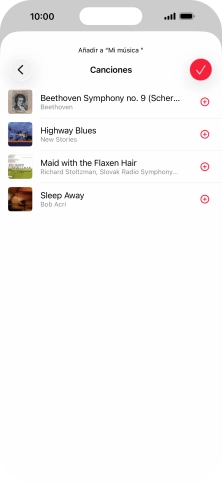 Desplázate a la categoría deseada y pulsa el icono de añadir junto al archivo de música correspondiente.