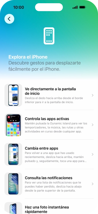Desliza el dedo hacia arriba desde la parte inferior de la pantalla para terminar y volver a la pantalla de inicio.