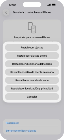 Pulsa Restablecer ajustes de red.