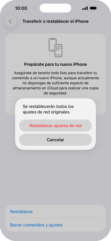 Pulsa Restablecer ajustes de red.