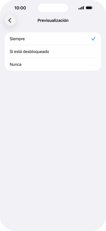 Para seleccionar la vista previa de las notificaciones en la pantalla de bloqueo, pulsa Siempre.