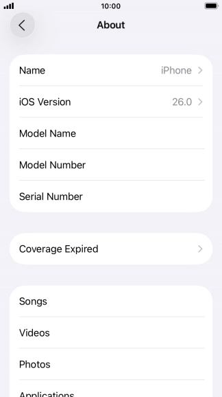 Your phone's software version is displayed next to iOS Version.
