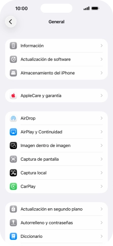 Pulsa Actualización de software. Si hay una versión de software nueva disponible, aparecerá ahora en la pantalla. Sigue las indicaciones de la pantalla para actualizar el software del teléfono.