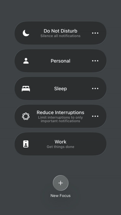 Press the required focus mode to activate or deactivate it immediately.