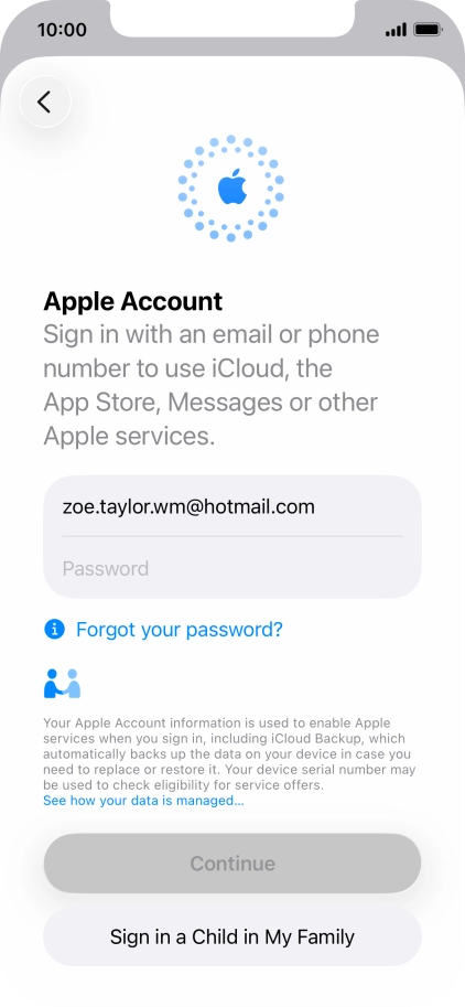 Press Password and key in the password for your Apple Account.